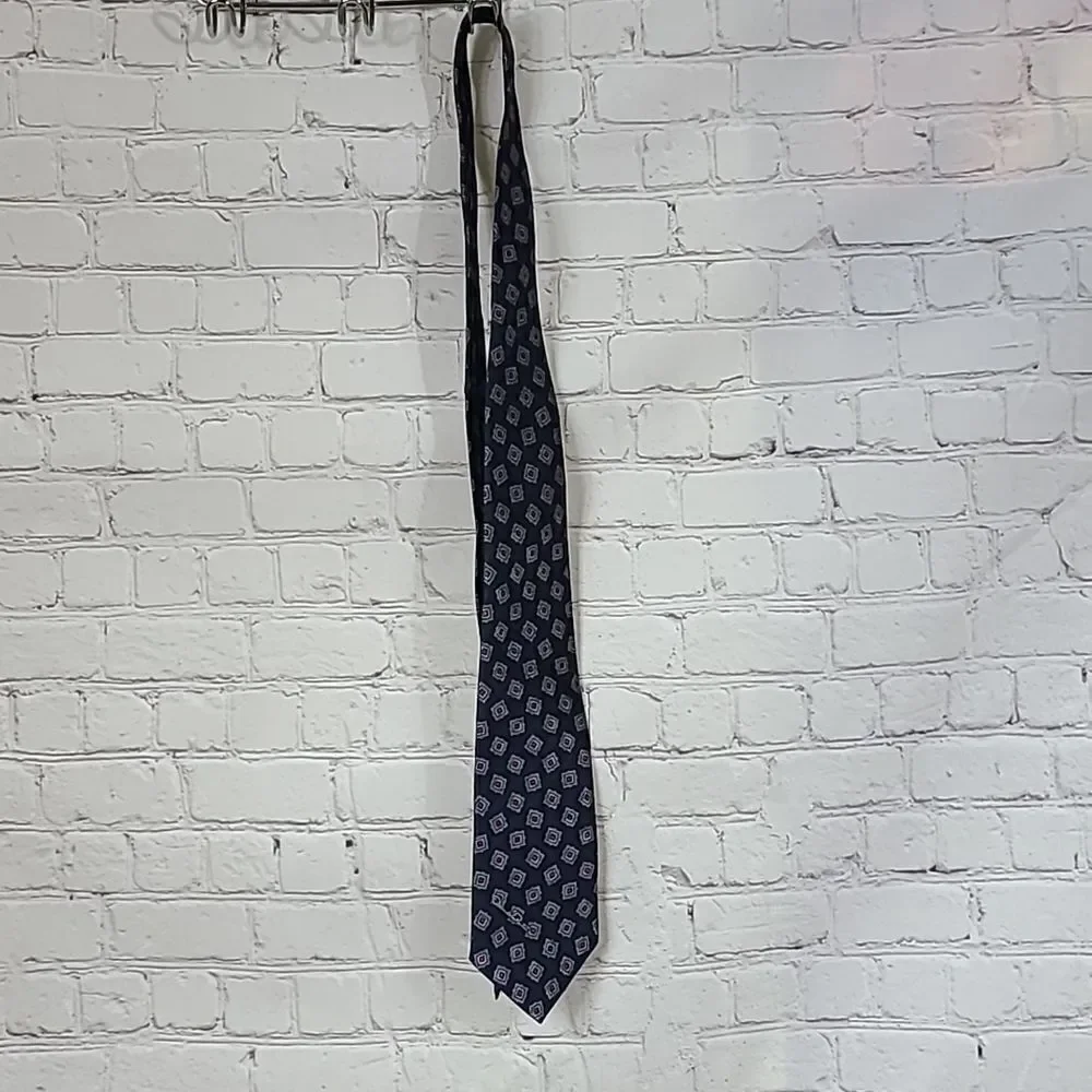 Oscar de la Renta Studio Vintage Silk Blend Medallion Tie Navy Luxury Necktie